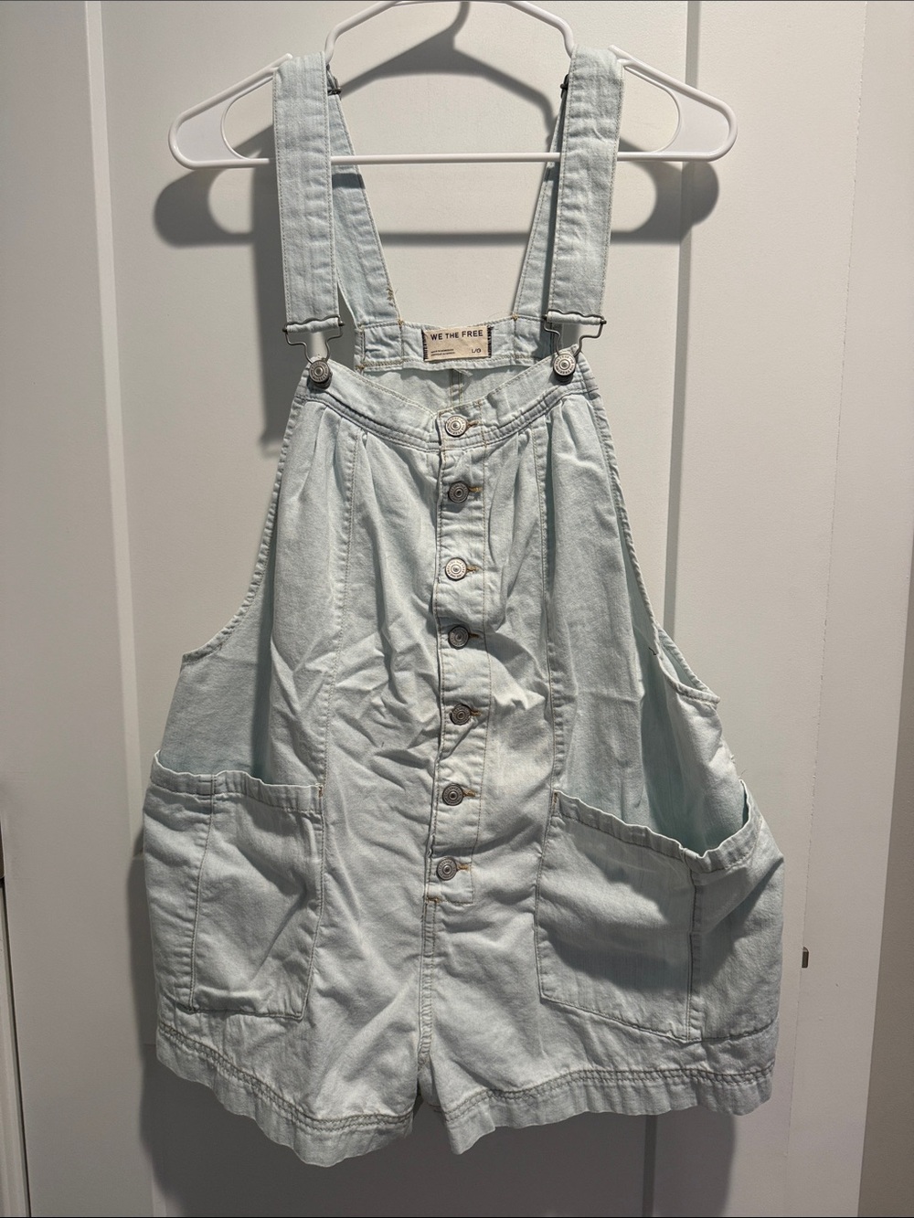 We The Free Light Wash Denim Overall Romper - Pale Blue - Picture 1 of 6